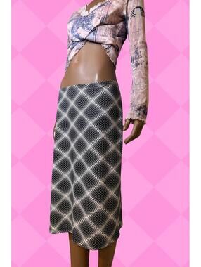 Vintage Le Chateau Black and White Geometric Pattern Midi Skirt size S